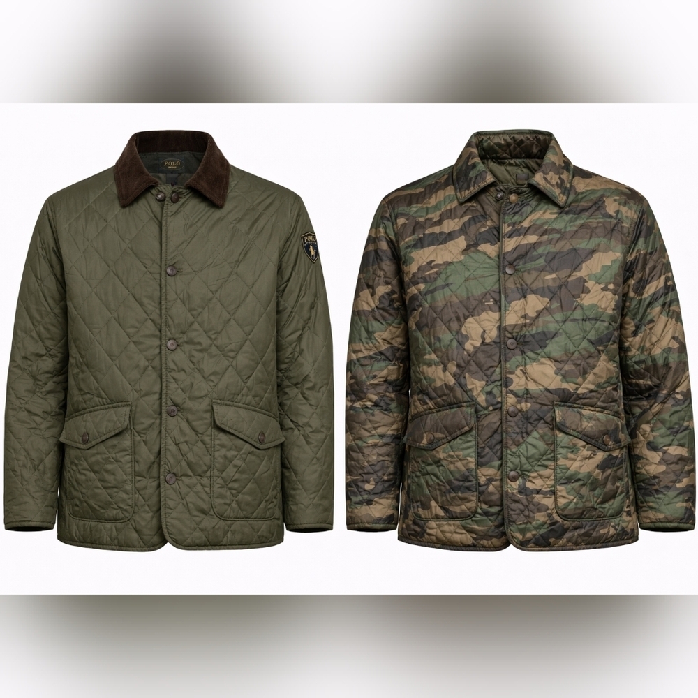 Polo by Ralph Lauren Green Reversable Quilted Jacket with Brown Collar